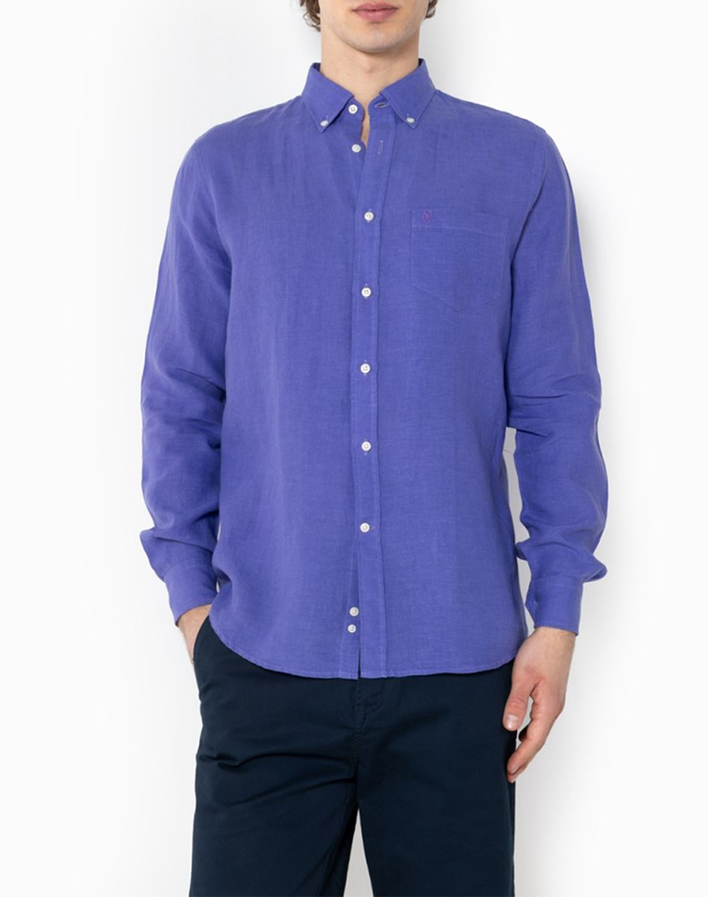 THE BOSTONIANS ΠΟΥΚΑΜΙΣΟ ΛΙΝΟ REGULAR FIT Plain LINEN Button-down Regular Fit 3AAP2412-MAUVE Purple