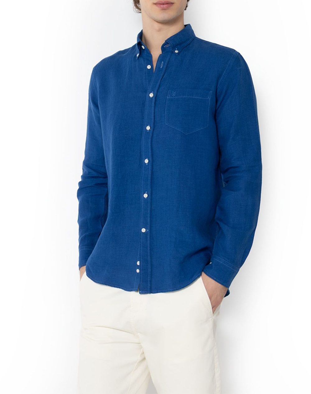 THE BOSTONIANS ΠΟΥΚΑΜΙΣΟ ΛΙΝΟ REGULAR FIT Plain LINEN Button-down Regular Fit 3AAP2412-ROYAL RoyalBlue