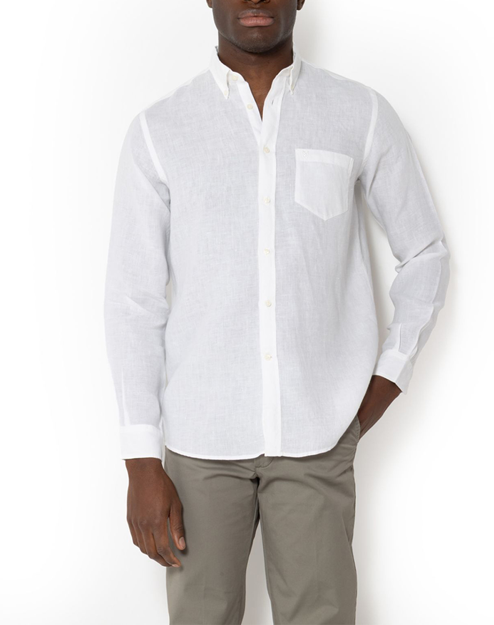 THE BOSTONIANS ΠΟΥΚΑΜΙΣΟ ΛΙΝΟ REGULAR FIT Plain LINEN Button-down Regular Fit 3AAP2412-WHITE White