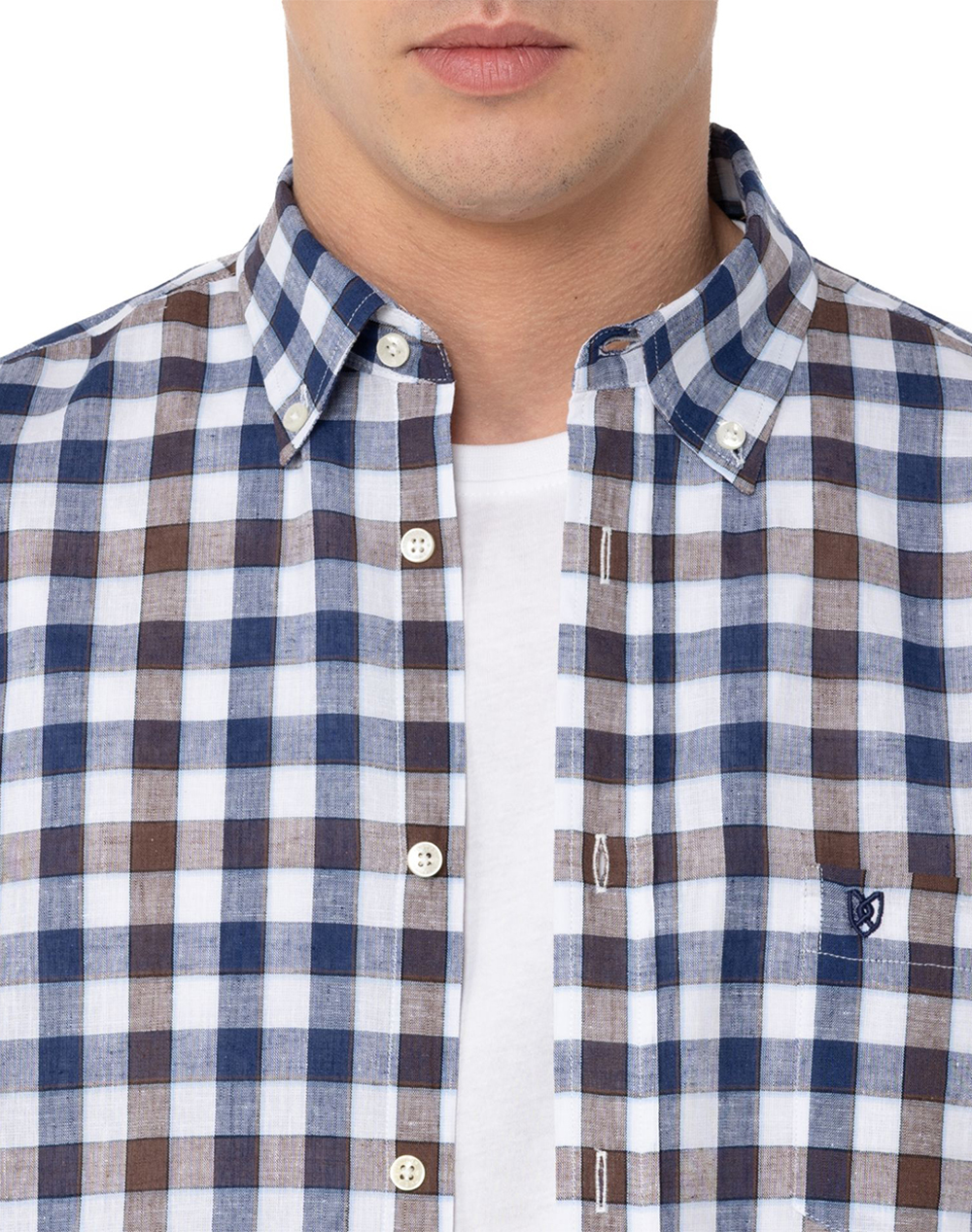 The Bostonians Πουκαμισο Copley Λινο Βαμβακι Regular Button-Down Fit 3Aach8664-Brown Brown ανδρικά ρούχα πουκάμισα Politikos Shop Πολιτικός