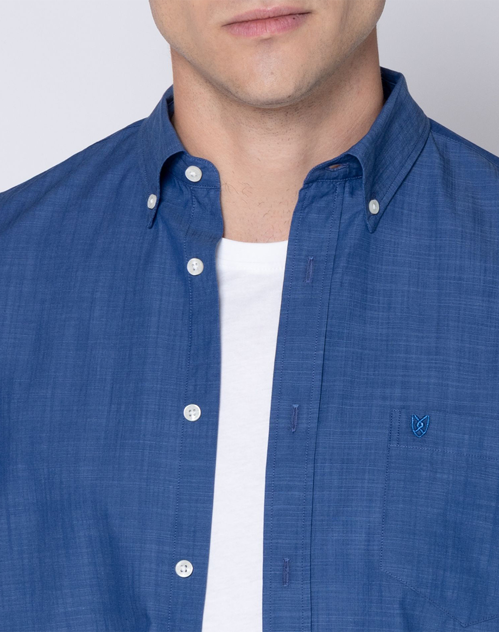 The Bostonians Πουκαμισο Φλαμα Regular Fit Plain Slub Button-Down 3Bap1857-Blue Blue ανδρικά ρούχα πουκάμισα Politikos Shop Πολιτικός