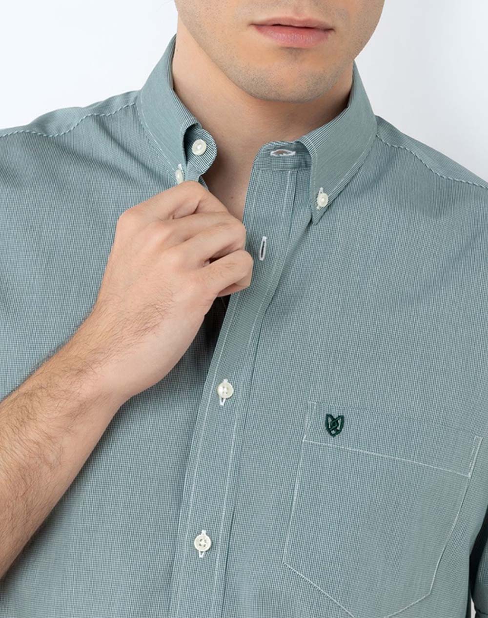 The Bostonians Πουκαμισο Chester Ποπλινα Regular Fit Minicheck Poplin Button-Down 3Bap0016-Green Green ανδρικά ρούχα πουκάμισα Politikos Shop 