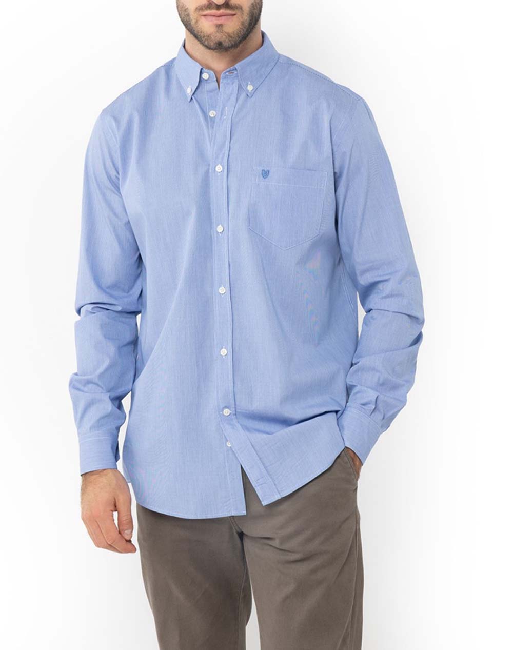 THE BOSTONIANS ΠΟΥΚΑΜΙΣΟ CHESTER ΠΟΠΛΙΝΑ REGULAR FIT MiniCheck POPLIN Button-down Regular Fit 3AAP0016-LIGHT LightBlue