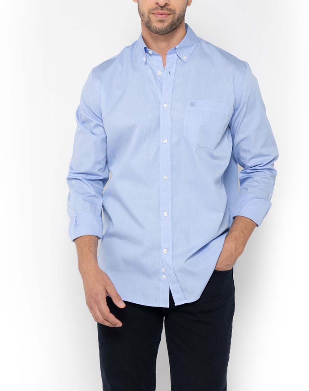 THE BOSTONIANS ΠΟΥΚΑΜΙΣΟ CHESTER ΠΟΠΛΙΝΑ REGULAR FIT MiniCheck POPLIN Button-down Regular Fit 3AAP0016-SKY SkyBlue