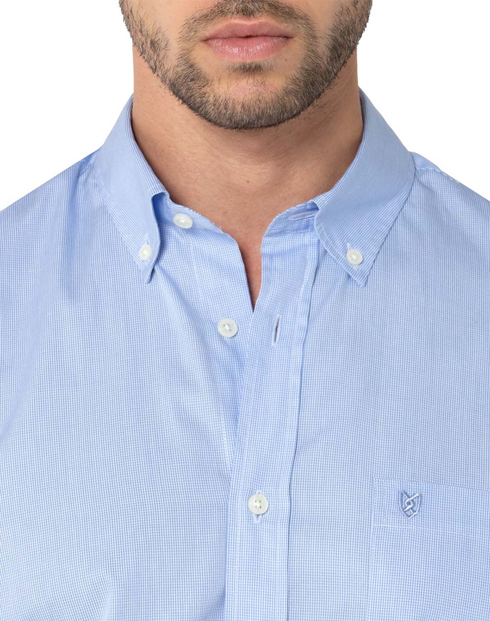 The Bostonians Πουκαμισο Chester Ποπλινα Regular Fit Minicheck Poplin Button-Down 3Aap0016-Sky Skyblue ανδρικά ρούχα πουκάμισα Politikos Shop 