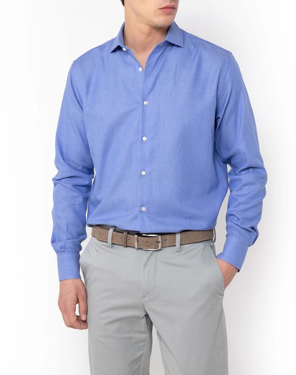 THE BOSTONIANS ΠΟΥΚΑΜΙΣΟ DOBBY CUSTOM FIT Semi-Rex Custom Fit 3ANP2456-ROYAL RoyalBlue