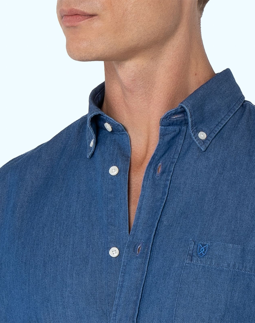The Bostonians Πουκαμισο Denim Regular Fit Plain Button-Down 3Aap1906-Light Blue ανδρικά ρούχα πουκάμισα Politikos Shop Πολιτικός