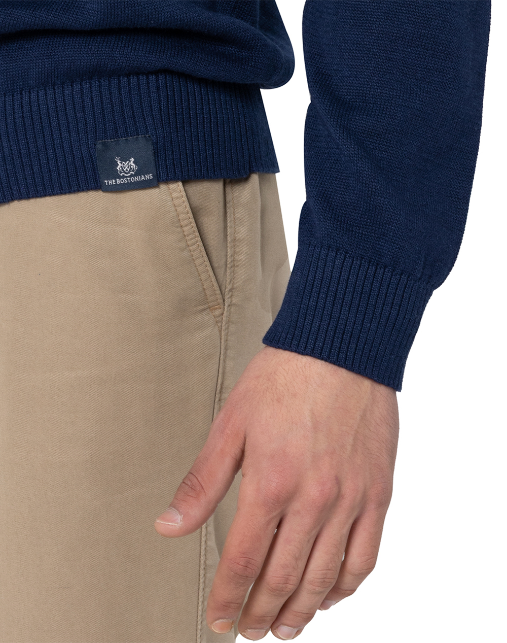 The Bostonians Πλεκτο Λινο Βαμβακι Λαιμοκοψη Regular 3Mr1085-Blue Darkblue ανδρικά ρούχα μπλούζες Πλεκτά Politikos Shop Πολιτικός