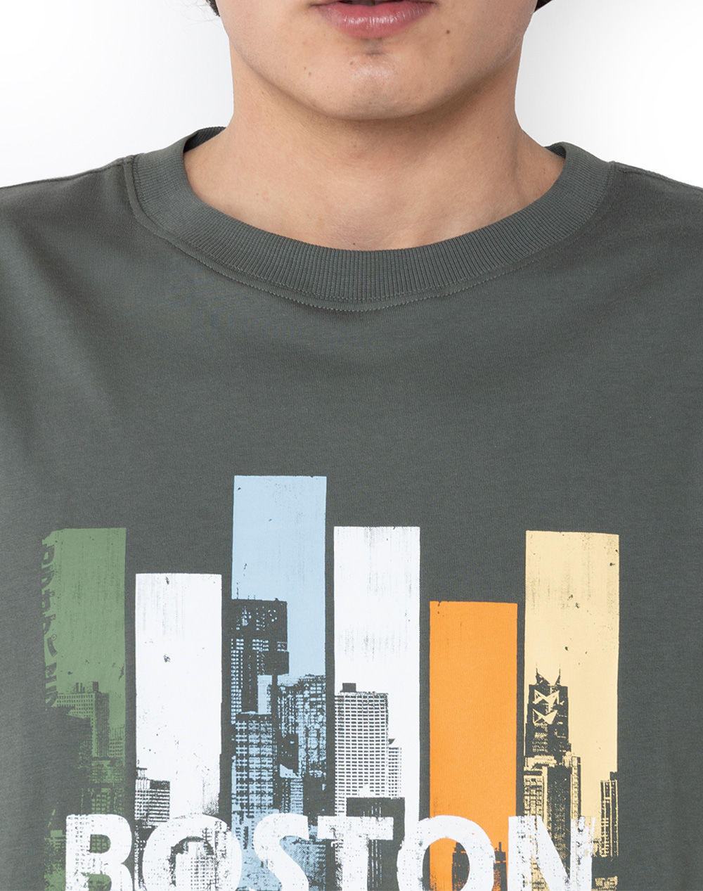 The Bostonians Μπλούζα Boston Print Regular Fit 3Ts1304-Army Armygreen ανδρικά ρούχα μπλούζες T-Shirt Politikos Shop Πολιτικός