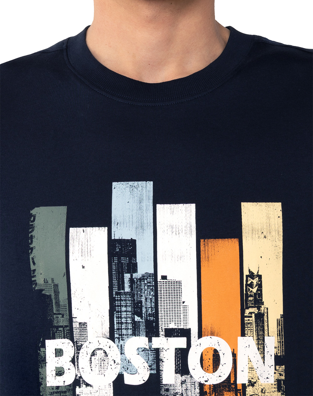 The Bostonians Μπλούζα Boston Print Regular Fit 3Ts1304-Blue Darkblue ανδρικά ρούχα μπλούζες T-Shirt Politikos Shop Πολιτικός