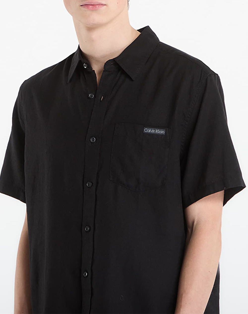 Calvin Klein Jeans Ss Solid Causal Linen Classic Sh Lv04Rf120G-Ub1 Black ανδρικά ρούχα πουκάμισα Politikos Shop Πολιτικός