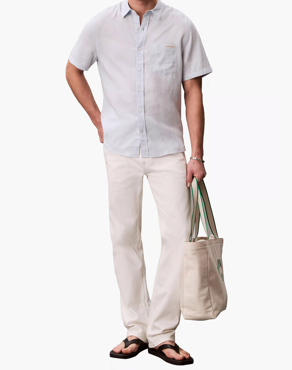 Calvin Klein Jeans Ss Solid Causal Linen Classic Sh Lv04Rf120G-Ciq Lightblue ανδρικά ρούχα πουκάμισα Politikos Shop Πολιτικός