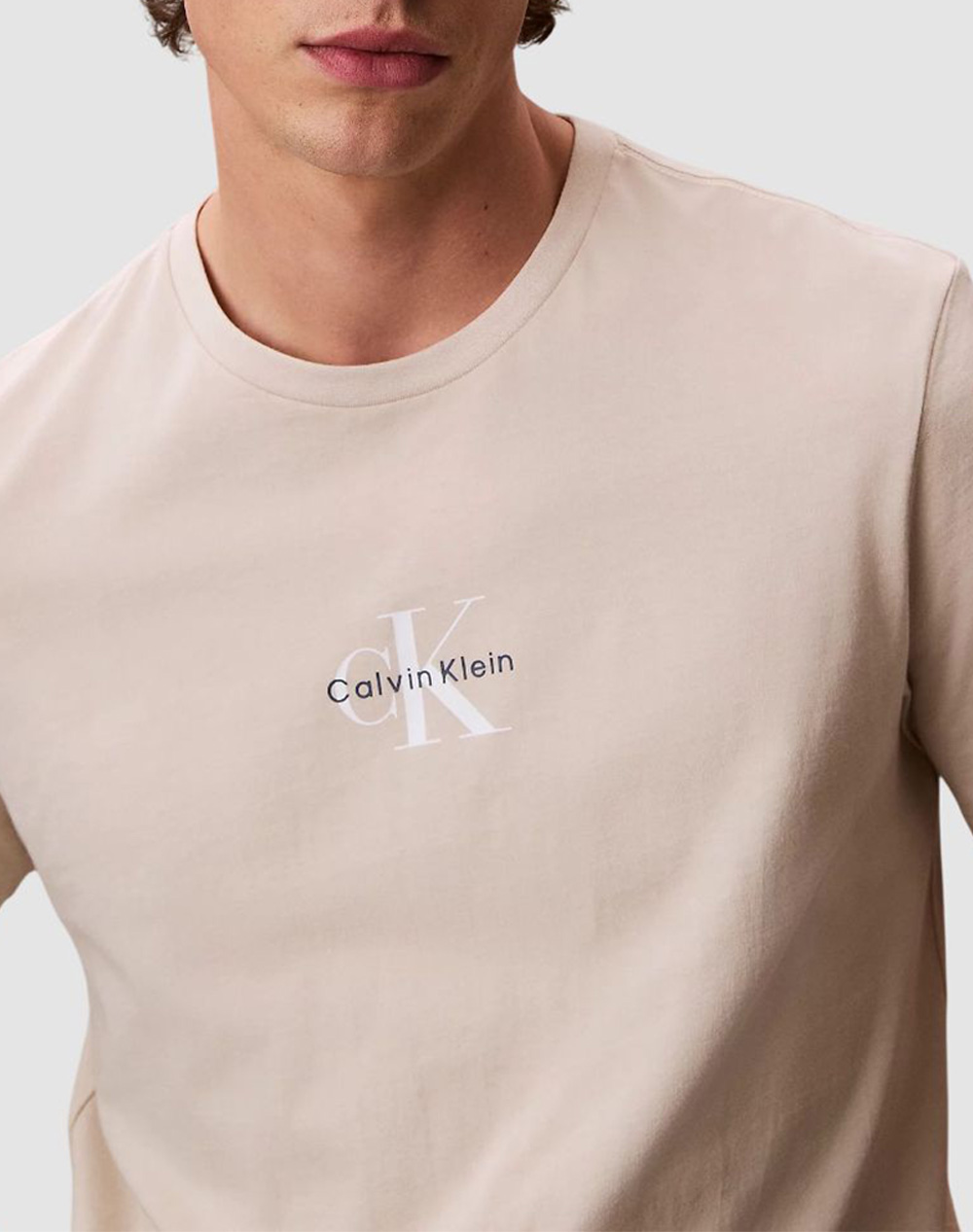 Calvin Klein Jeans Ss 30S Micro Monologo Graphic Te Lv04Rb866G-2Jx Biege ανδρικά ρούχα μπλούζες T-Shirt Politikos Shop Πολιτικός