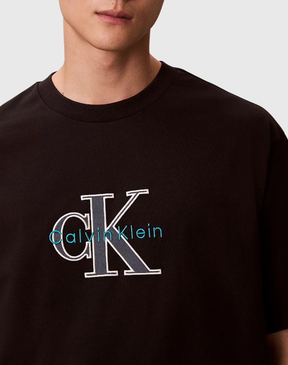 Calvin Klein Ss 16S Tricolor Monologo Graphic Lv04Re815G-Ub1 Black ανδρικά ρούχα μπλούζες T-Shirt Politikos Shop Πολιτικός