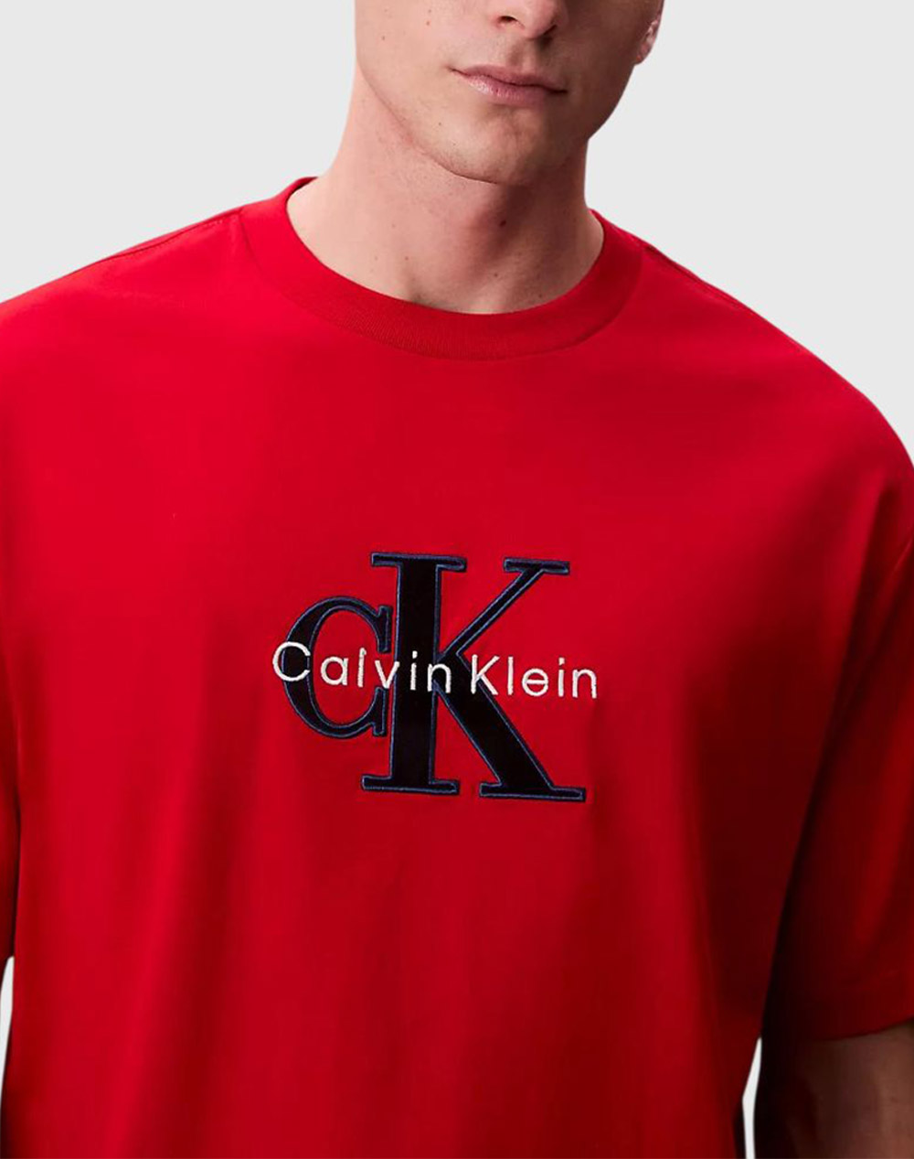Calvin Klein Ss 16S Tricolor Monologo Graphic Lv04Re815G-Vmt Red ανδρικά ρούχα μπλούζες T-Shirt Politikos Shop Πολιτικός