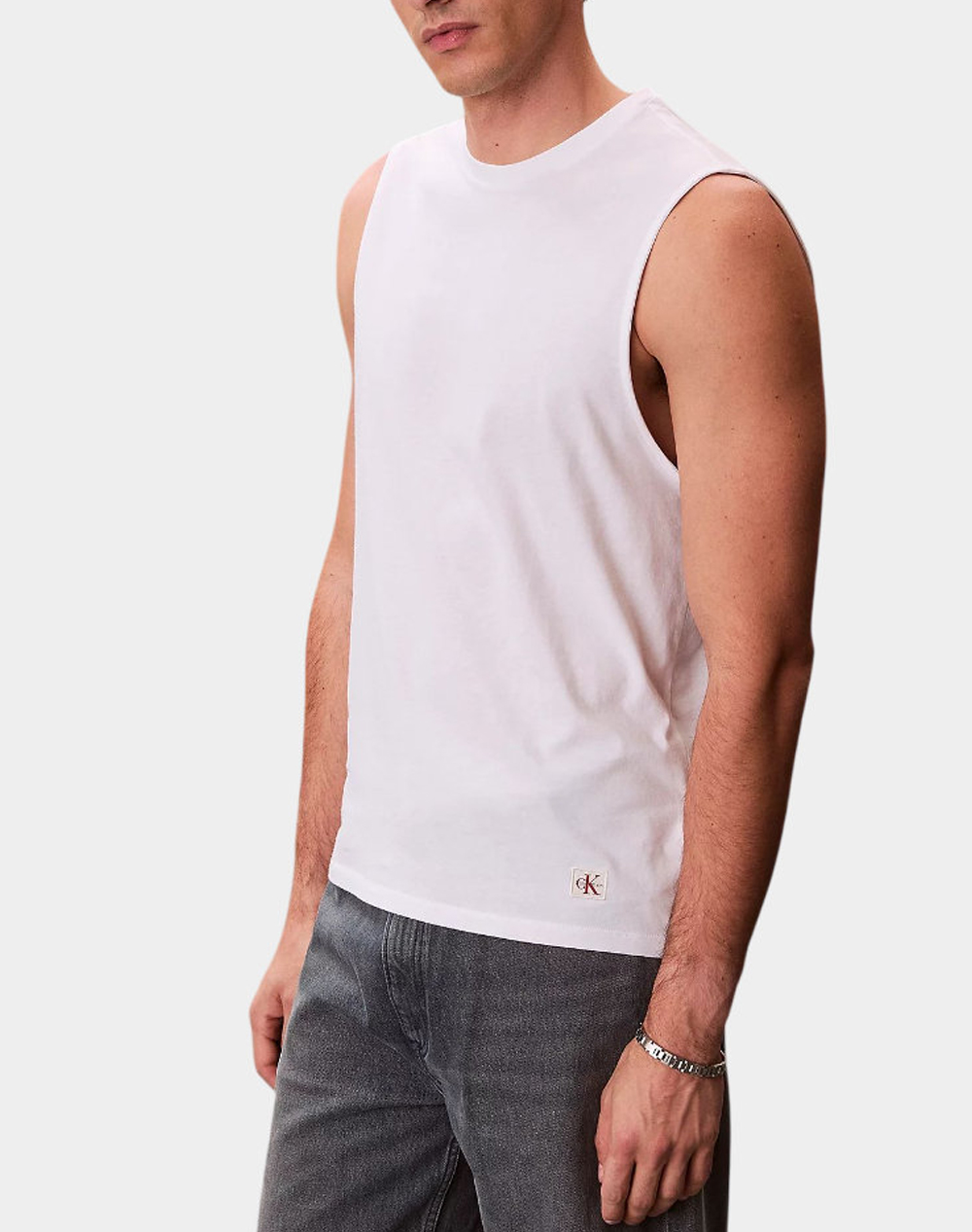 Calvin Klein Jeans 30S Jersey Badge Muscle Tank Lv04Rf273G-Yaf White ανδρικά ρούχα μπλούζες T-Shirt Politikos Shop Πολιτικός