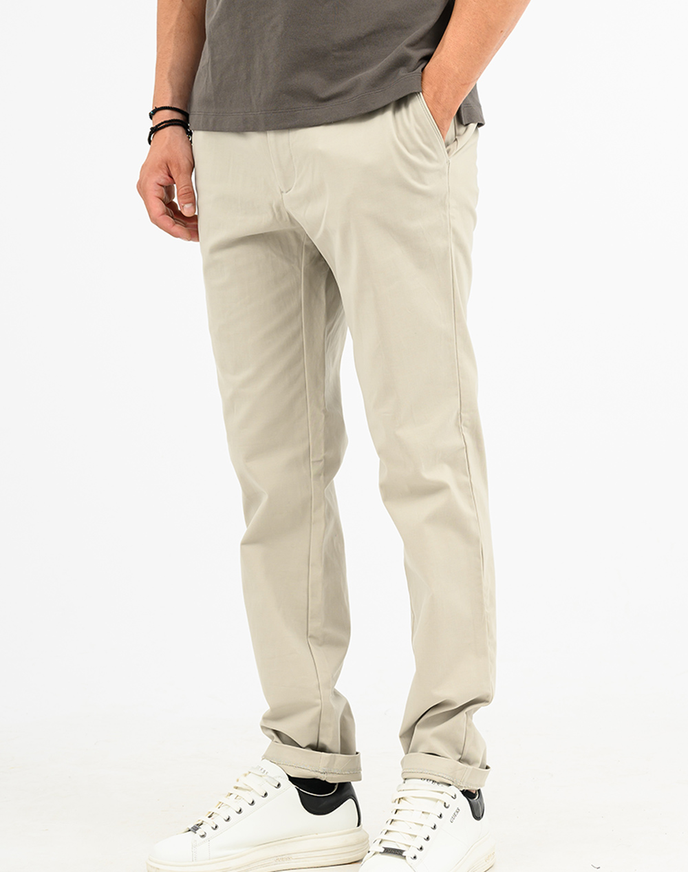 CALVIN KLEIN SLIM SATEEN CHINO TROUSER LV04LD613G-2F332 Ecru