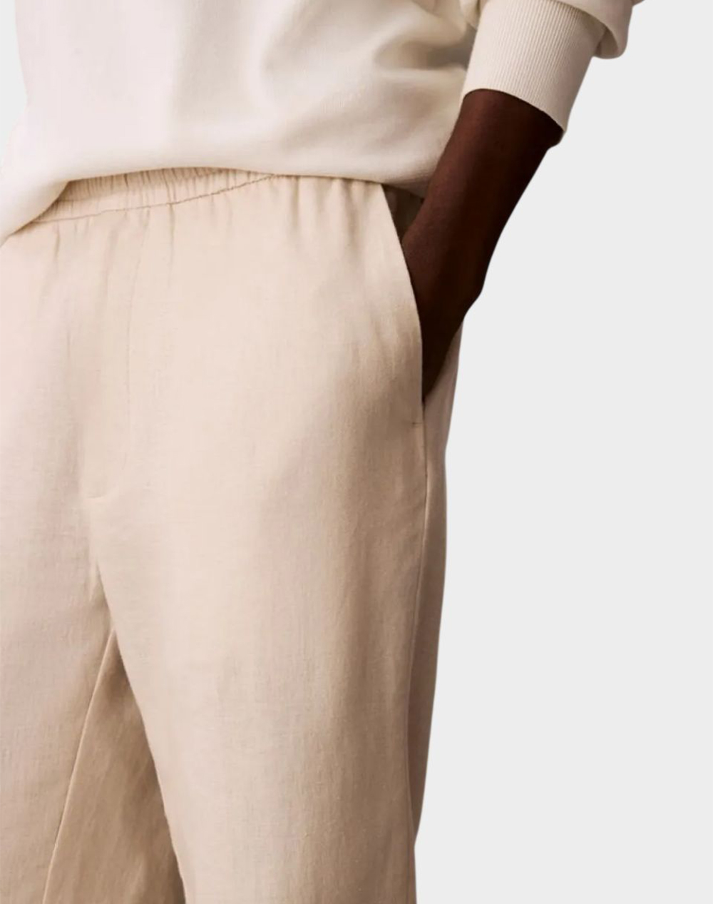 Calvin Klein Straight Linen Pull On Pant Lv04Lf619G-2Jx Biege ανδρικά ρούχα παντελόνια Chinos Politikos Shop Πολιτικός