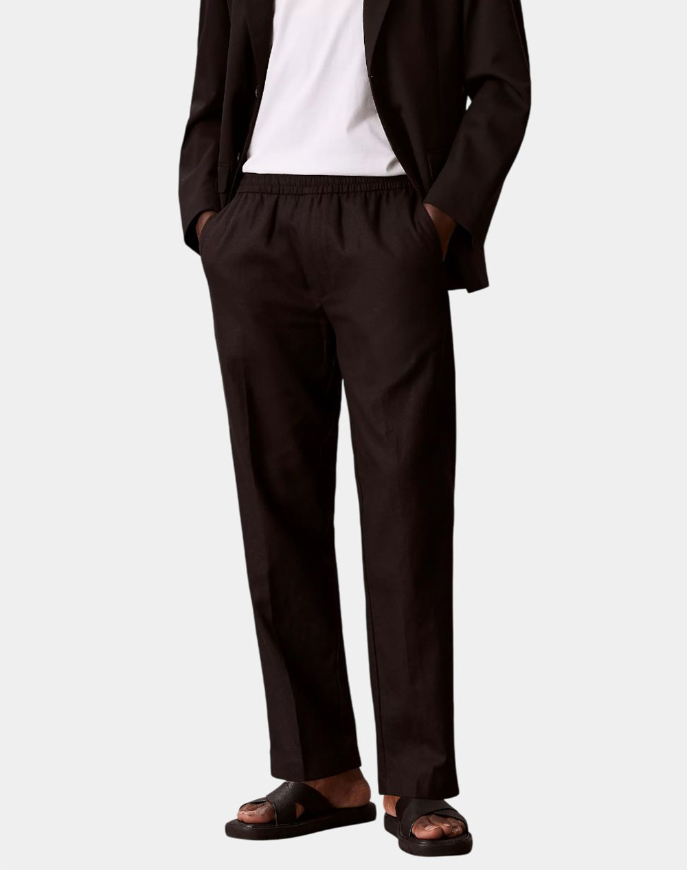 CALVIN KLEIN STRAIGHT LINEN PULL ON PANT LV04LF619G-UB1 Black