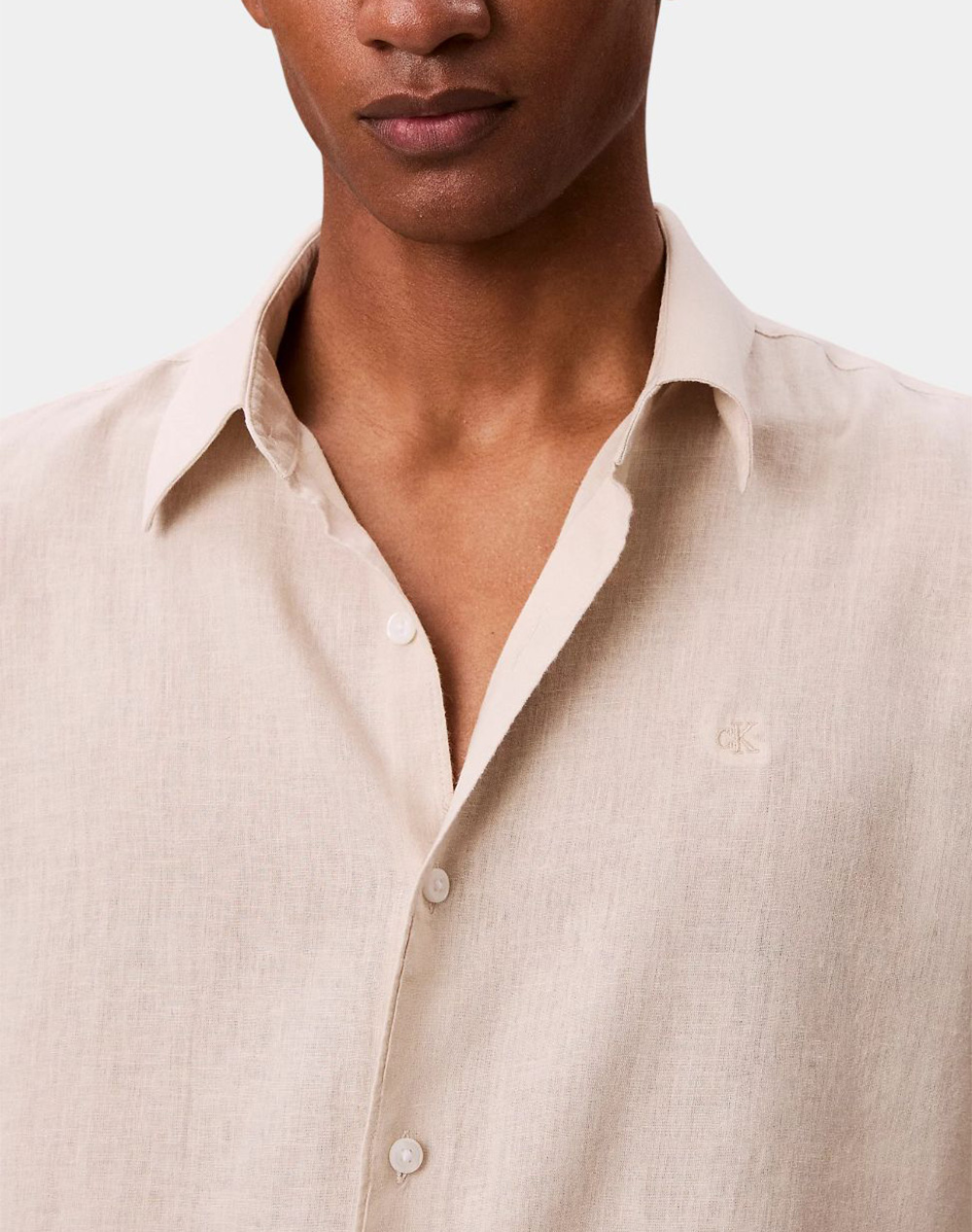 Calvin Klein Ls Solid Linen Classic Shirt Lv04Le125G-2Jx Biege ανδρικά ρούχα πουκάμισα Politikos Shop Πολιτικός