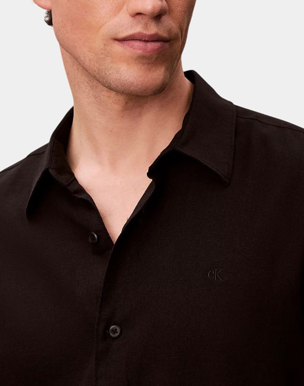 Calvin Klein Ls Solid Linen Classic Shirt Lv04Le125G-Ub1 Black ανδρικά ρούχα πουκάμισα Politikos Shop Πολιτικός