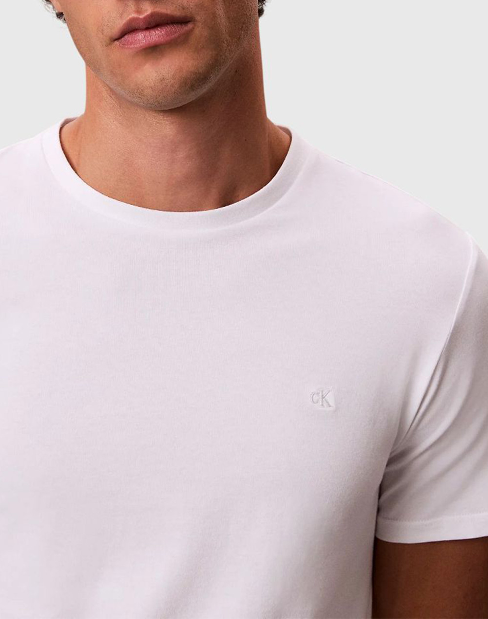 Calvin Klein Ss Stretch Cotton Slim Tee Lv04Lc240G-Yaf White ανδρικά ρούχα μπλούζες T-Shirt Politikos Shop Πολιτικός