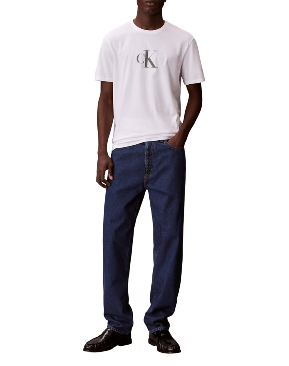 Calvin Klein Ss 30S Distress Monogram Graphic Lv04Rf853G-Yaf White ανδρικά ρούχα μπλούζες T-Shirt Politikos Shop Πολιτικός