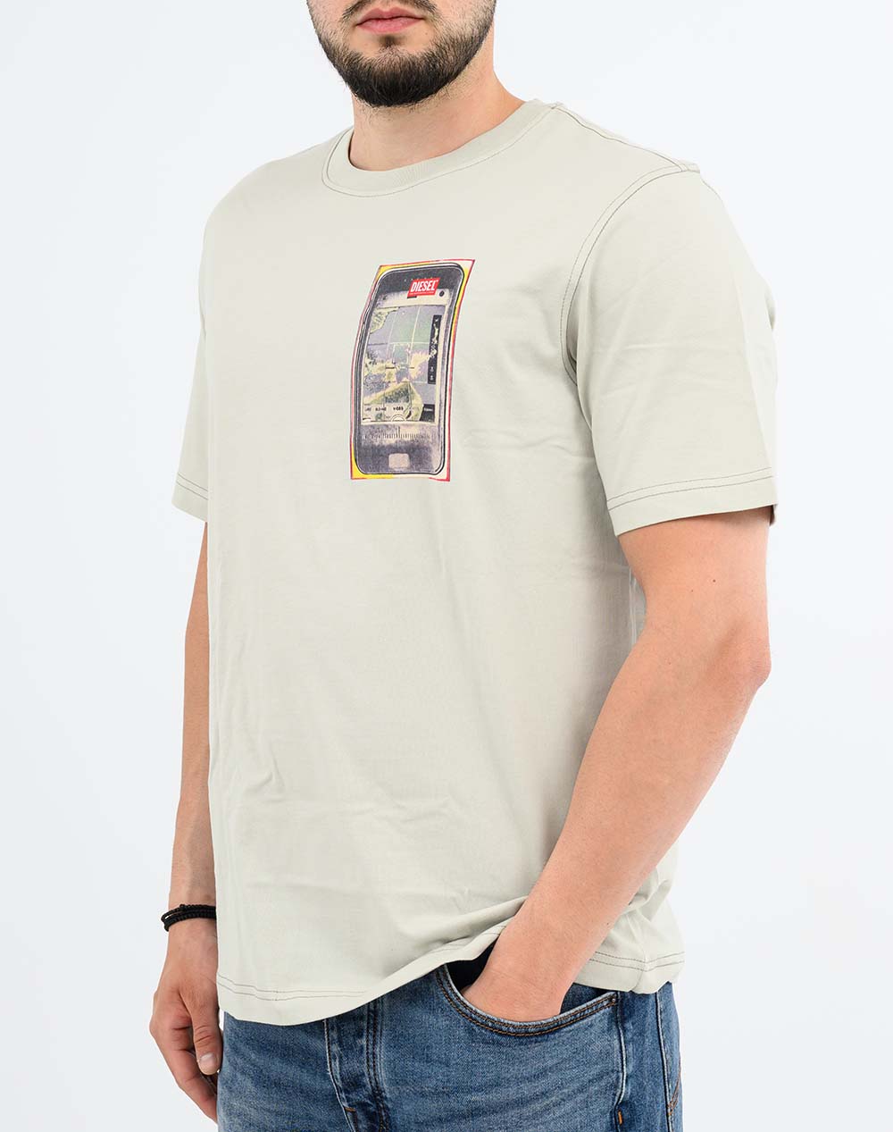 Diesel Ανδρικό T-Shirt Κοντομάνικο Ανοιχτό Γκρι Βαμβάκι