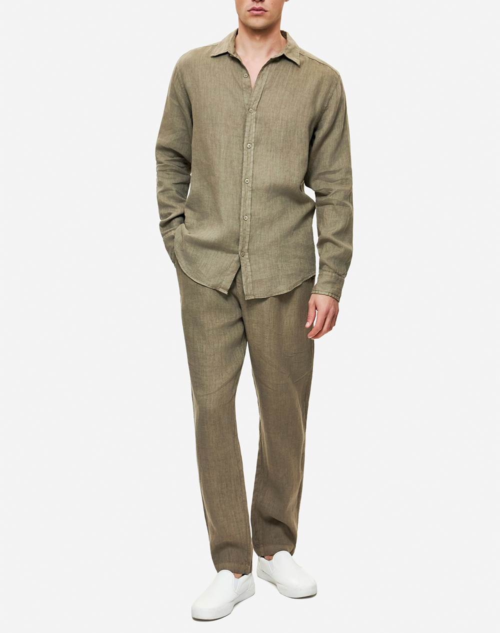 Dirty Laundry Classic Linen Shirt Dlms000134-Taupe Khaki ανδρικά ρούχα πουκάμισα Politikos Shop Πολιτικός