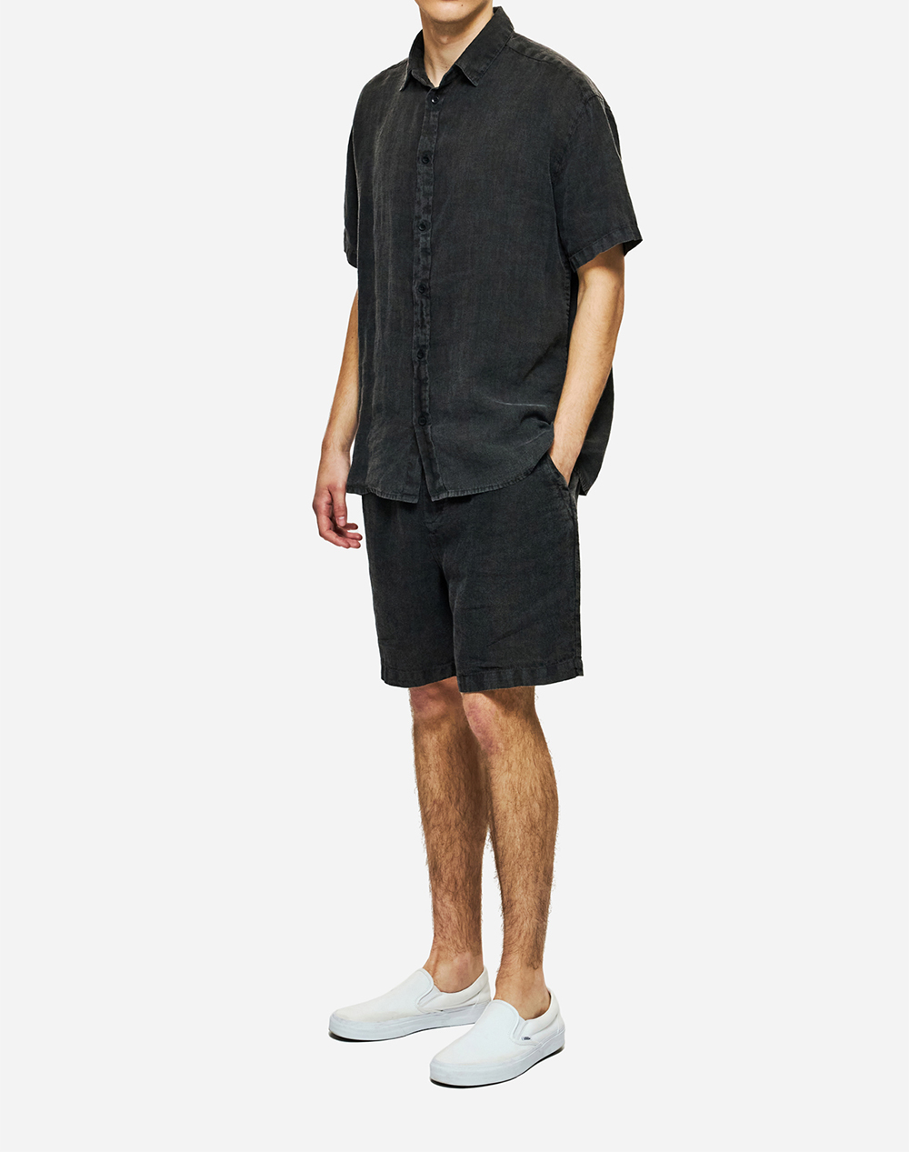 Dirty Laundry Shortsleeve Linen Shirt Dlms000153-Vintage Black Jetblack ανδρικά ρούχα πουκάμισα Politikos Shop Πολιτικός