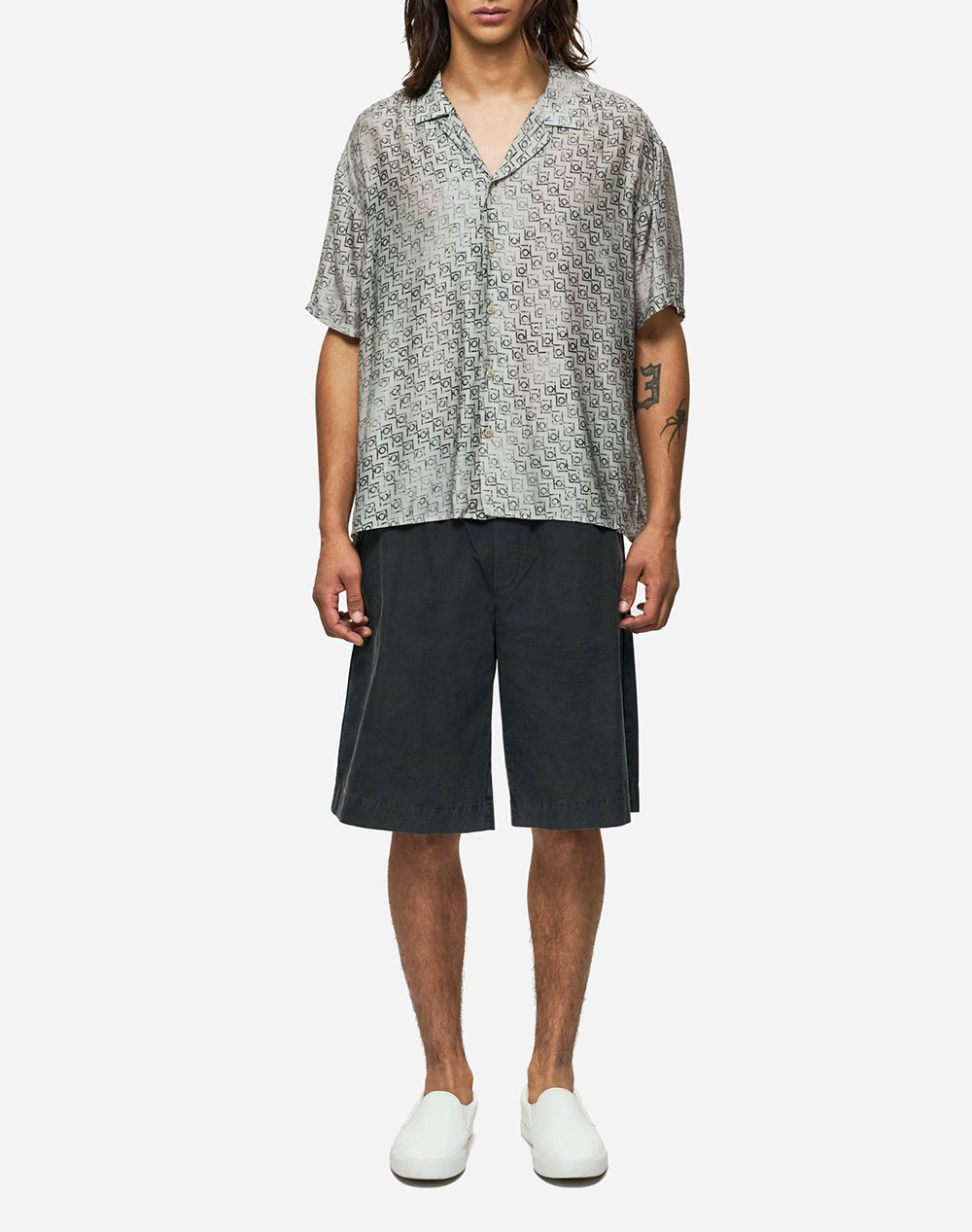 Dirty Laundry Monogram Silk Shirt Dlms000155-Sand Mixed ανδρικά ρούχα πουκάμισα Politikos Shop Πολιτικός