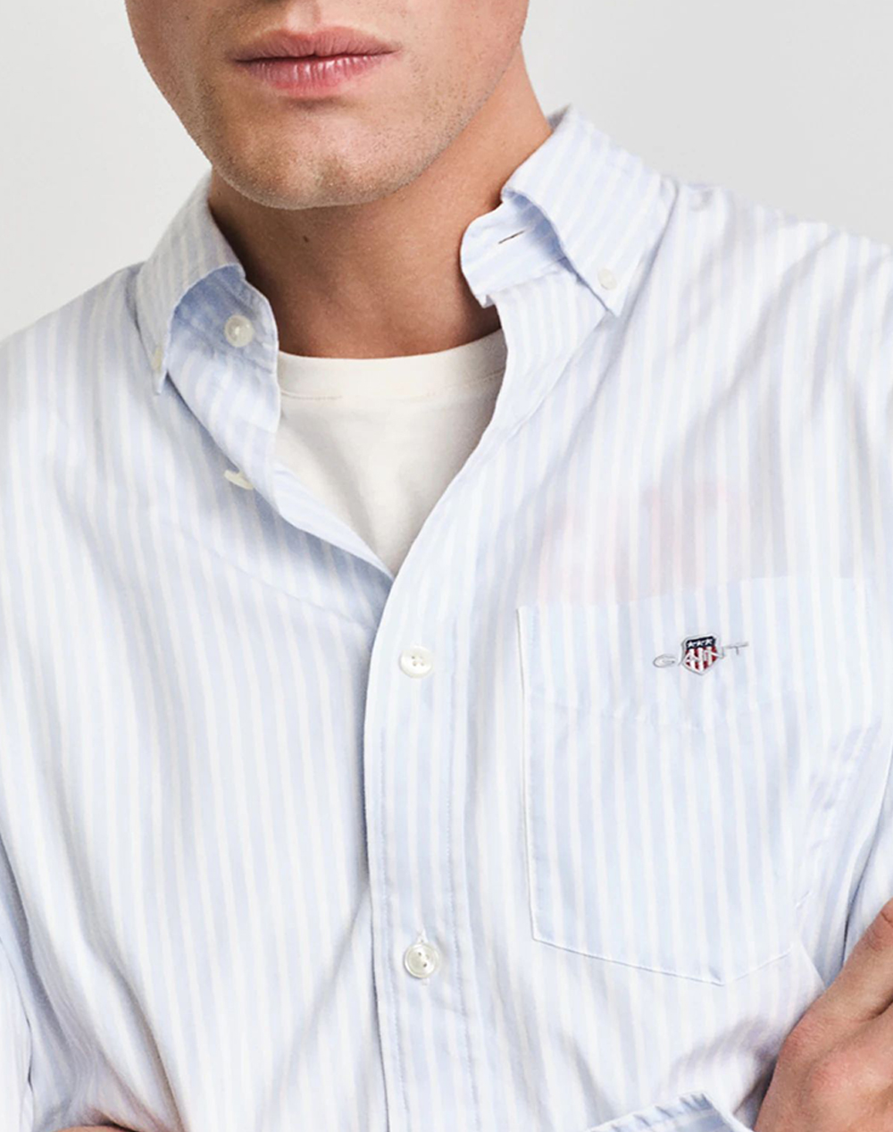 Gant Πουκαμισο Μμ Reg Poplin Stripe Shirt 3G3000130-455 Lightblue ανδρικά ρούχα πουκάμισα Politikos Shop Πολιτικός