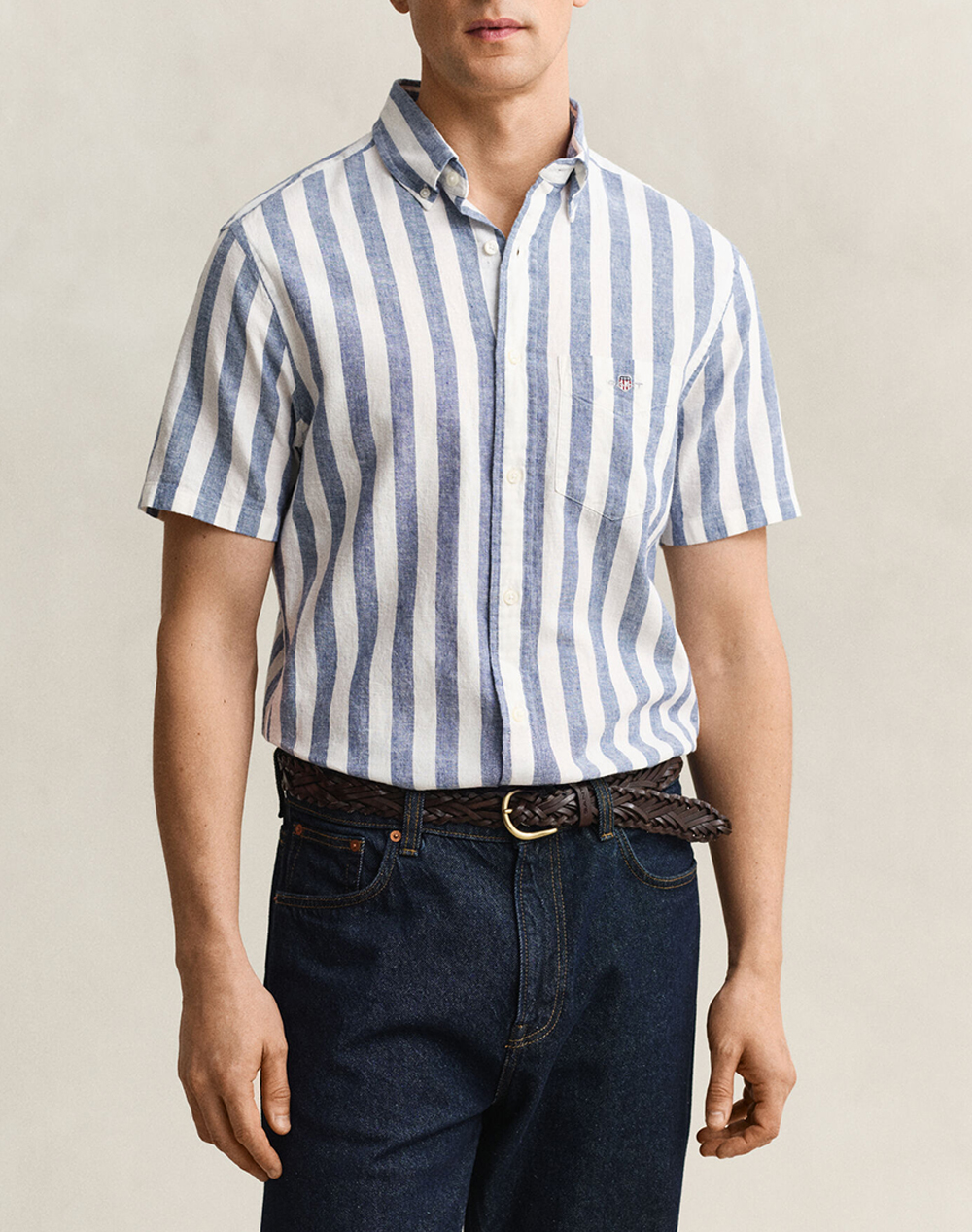 GANT ΥΠΟΚΑΜΙΣΟ ΚΜ REG COTTON LINEN STRIPE SS SHIRT 3G3260020-442 Blue