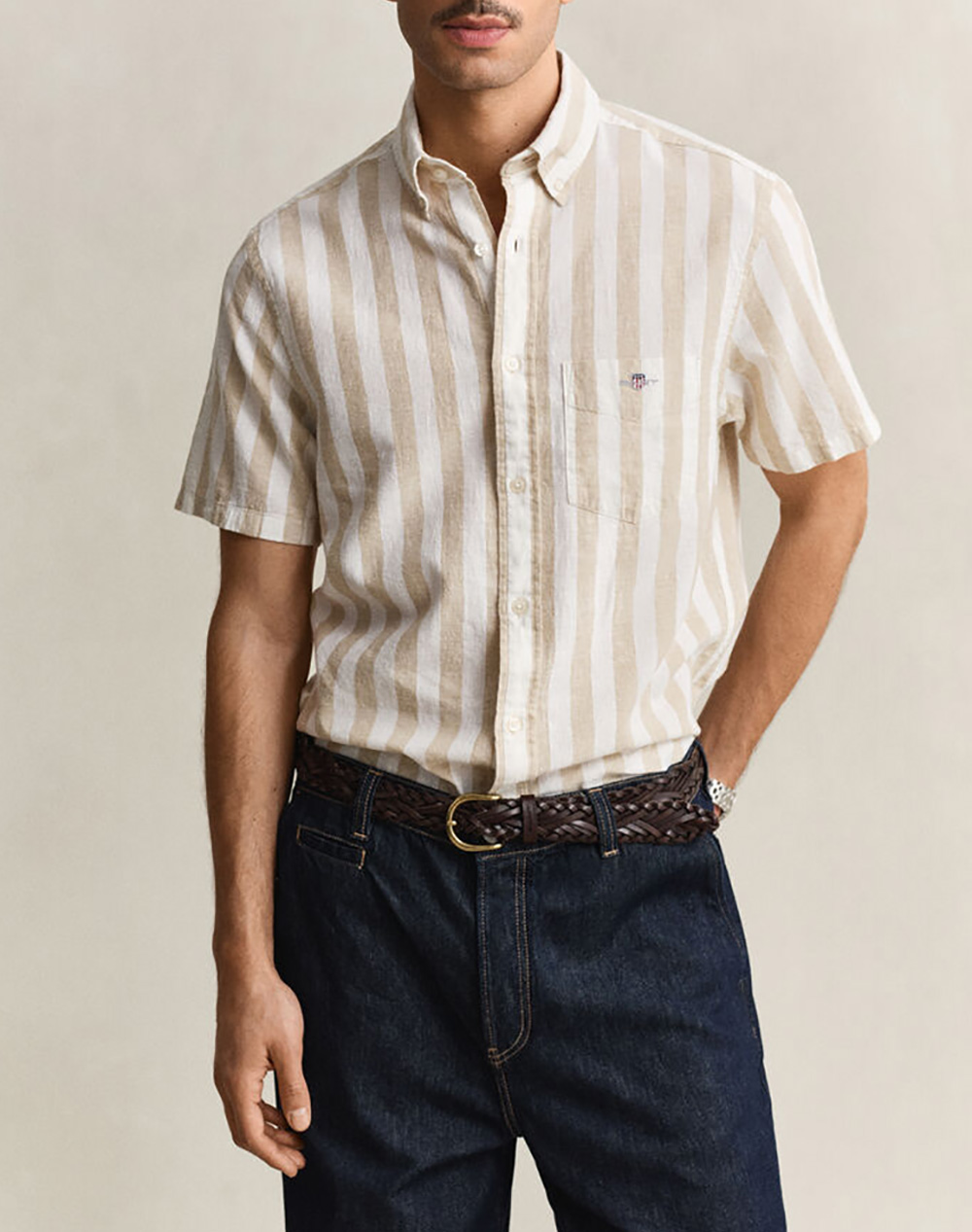 GANT ΥΠΟΚΑΜΙΣΟ ΚΜ REG COTTON LINEN STRIPE SS SHIRT 3G3260020-200 SandyBrown