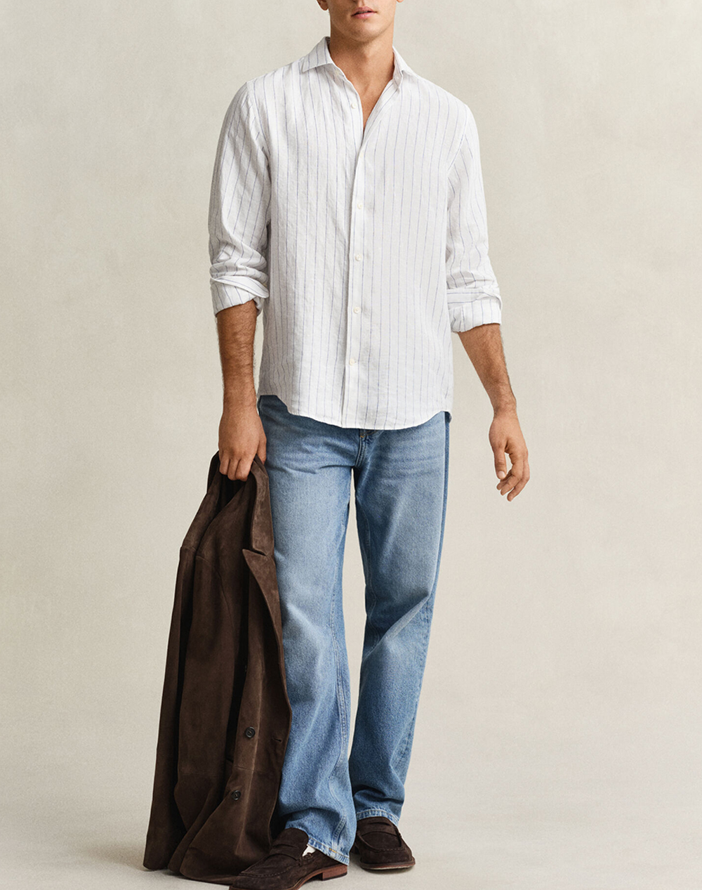 Gant Πουκαμισο Μμ Reg Linen Stripe Shirt 3G3260048-110 White ανδρικά ρούχα πουκάμισα Politikos Shop Πολιτικός