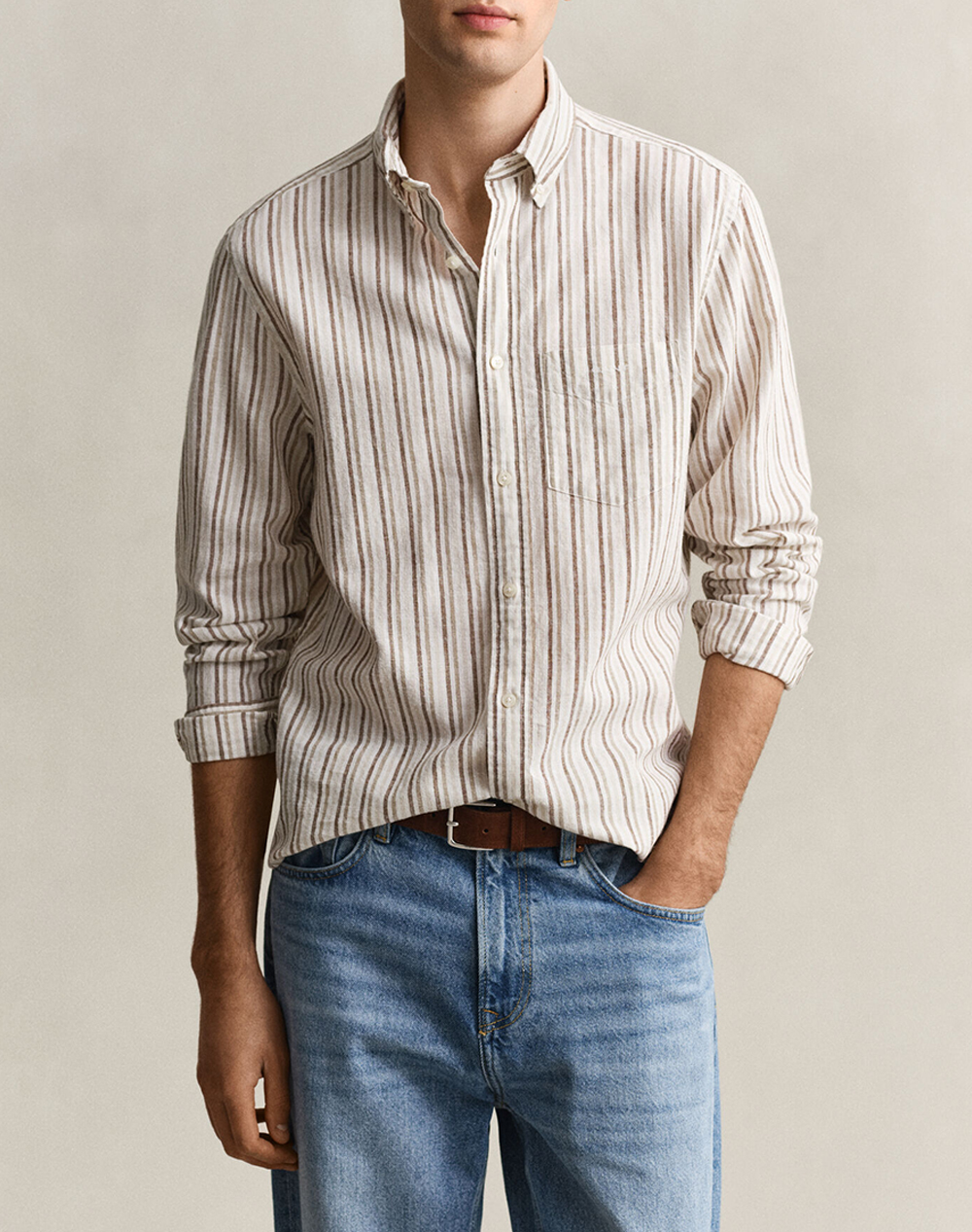 GANT ΥΠΟΚΑΜΙΣΟ ΜΜ REG COTTON LINEN STRIPE SHIRT 3G3260081-264 Biege