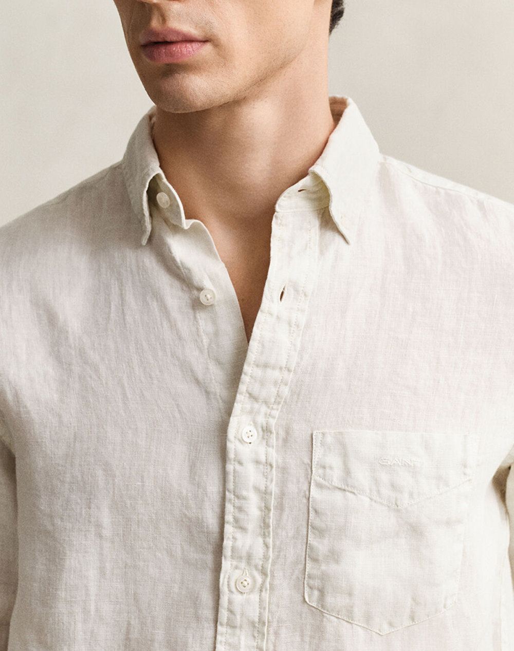 Gant Πουκαμισο Μμ Reg Gmnt Dyed Linen Shirt 3G3240120-214 Biege ανδρικά ρούχα πουκάμισα Politikos Shop Πολιτικός
