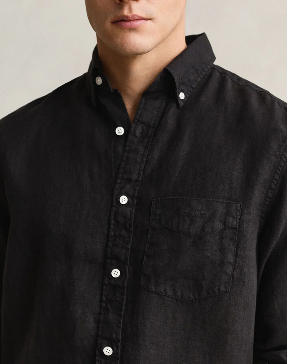 Gant Πουκαμισο Μμ Reg Gmnt Dyed Linen Shirt 3G3240120-5 Black ανδρικά ρούχα πουκάμισα Politikos Shop Πολιτικός
