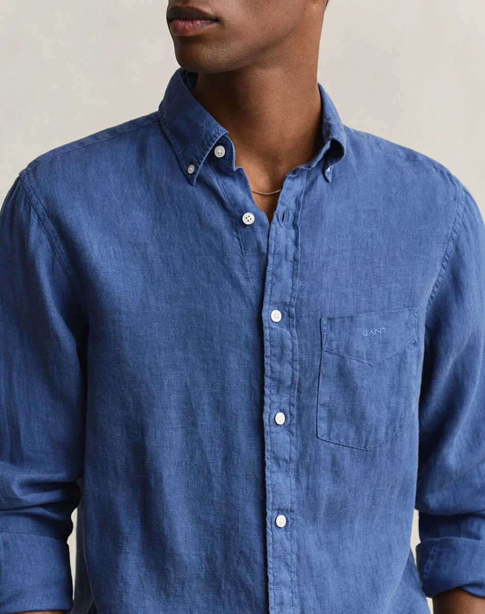 Gant Πουκαμισο Μμ Reg Gmnt Dyed Linen Shirt 3G3240120-442 Blue ανδρικά ρούχα πουκάμισα Politikos Shop Πολιτικός