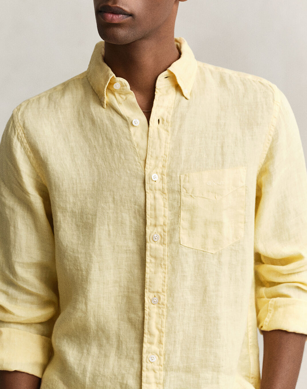 Gant Πουκαμισο Μμ Reg Gmnt Dyed Linen Shirt 3G3240120-700 Lightyellow ανδρικά ρούχα πουκάμισα Politikos Shop Πολιτικός