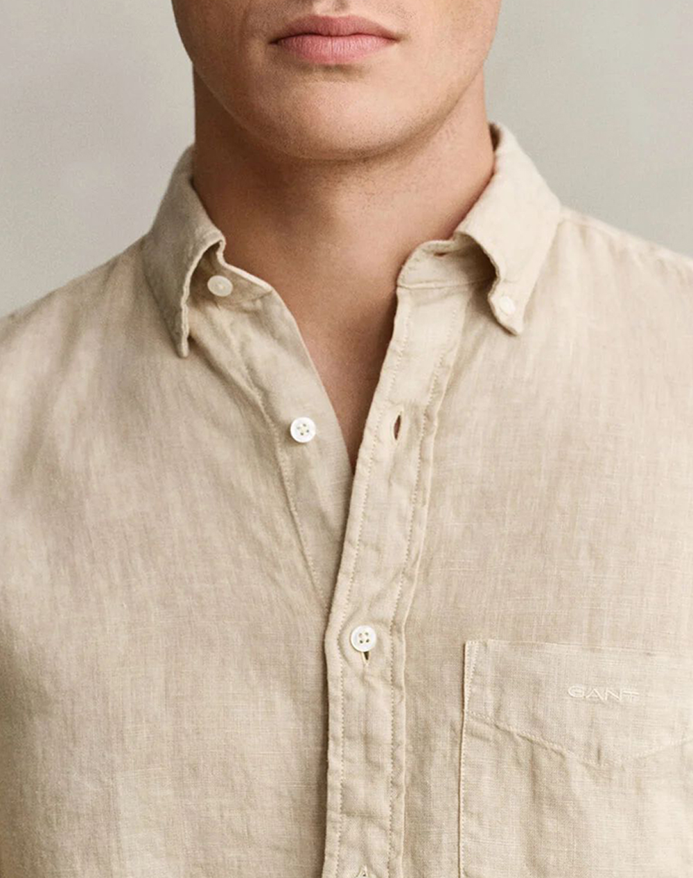 Gant Πουκαμισο Μμ Reg Gmnt Dyed Linen Shirt 3G3240120-200 Sandybrown ανδρικά ρούχα πουκάμισα Politikos Shop Πολιτικός