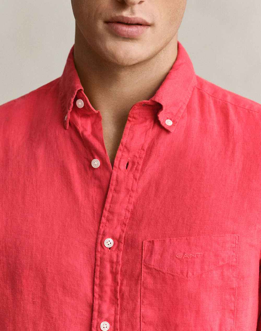 Gant Πουκαμισο Μμ Reg Gmnt Dyed Linen Shirt 3G3240120-641 Deeppink ανδρικά ρούχα πουκάμισα Politikos Shop Πολιτικός