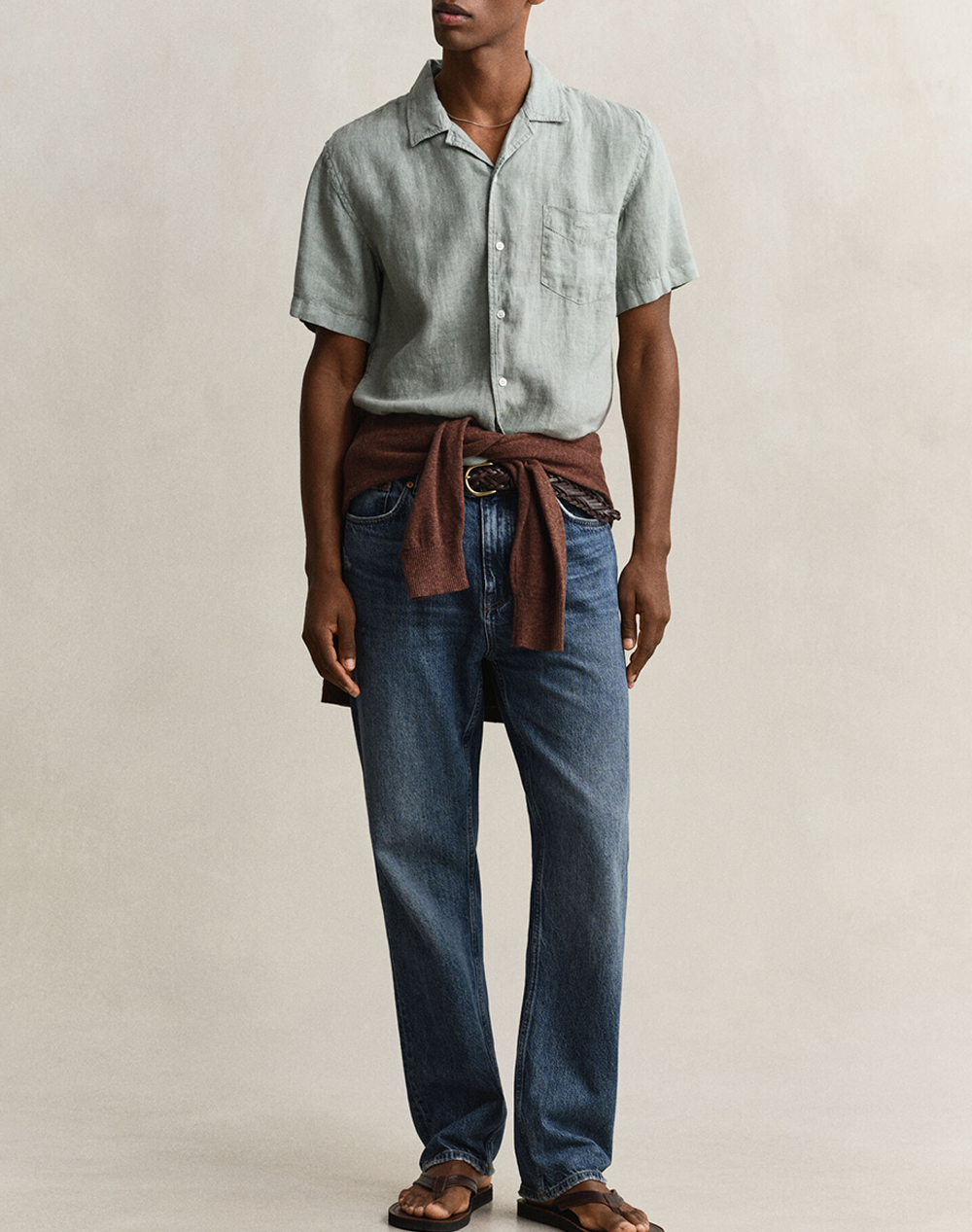 Gant Πουκαμισο Κμ Reg Gmnt Dyed Linen Ss Camp Shirt 3G3261120-10 Khaki ανδρικά ρούχα πουκάμισα Politikos Shop Πολιτικός