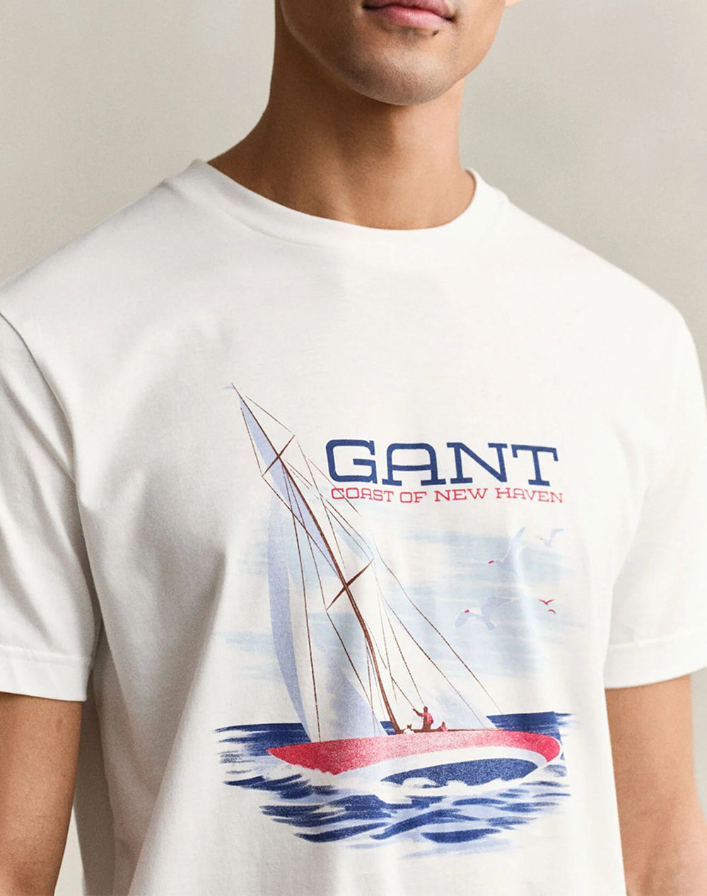 Gant Μπλούζα Κμ Graphic Ss Tshirt 3G2003444-113 Offwhite ανδρικά ρούχα μπλούζες T-Shirt Politikos Shop Πολιτικός
