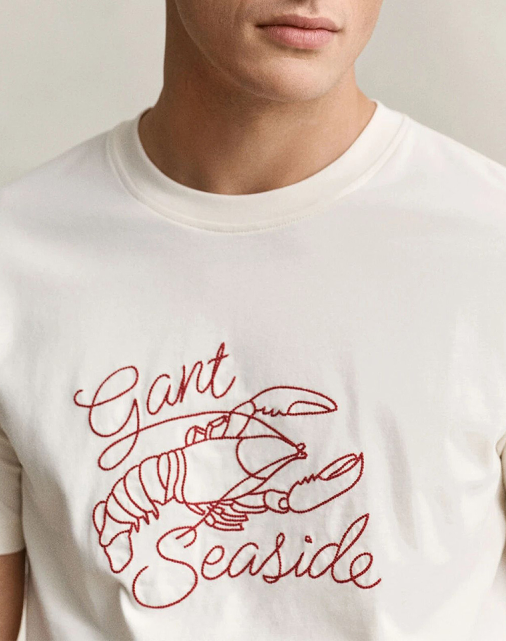 Gant Μπλούζα Κμ Embroidered Ss Tshirt 3G2003443-130 Cream ανδρικά ρούχα μπλούζες T-Shirt Politikos Shop Πολιτικός