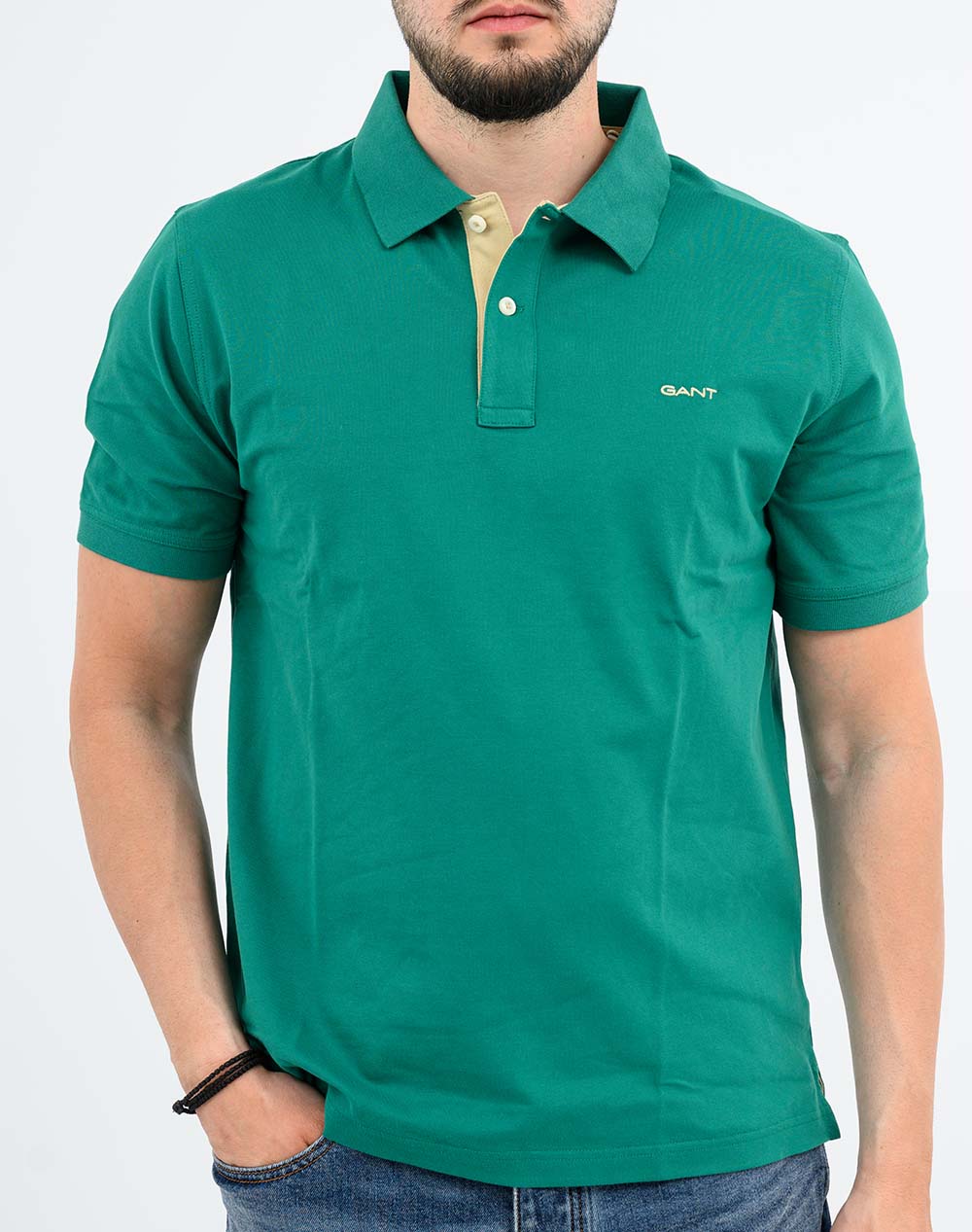 Gant Μπλούζα Κμ Reg Contrast Pique Ss Polo 3G2062026-376 Green ανδρικά ρούχα μπλούζες Politikos Shop Πολιτικός