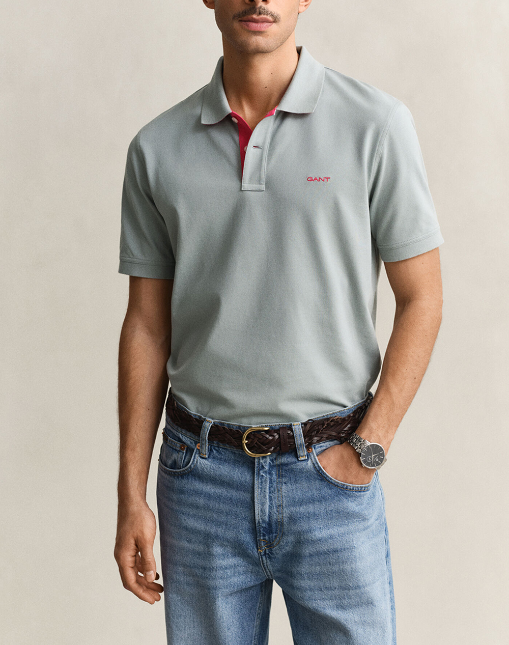 GANT ΜΠΛΟΥΖΑ ΚΜ REG CONTRAST PIQUE SS POLO 3G2062026-10 LightGray