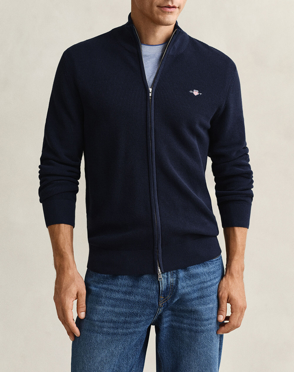 GANT ΖΑΚΕΤΑ ΠΛΕΚΤΗ MICRO TEXTURED COTTON ZIP CARDIGAN 3G8030293-433 DarkBlue