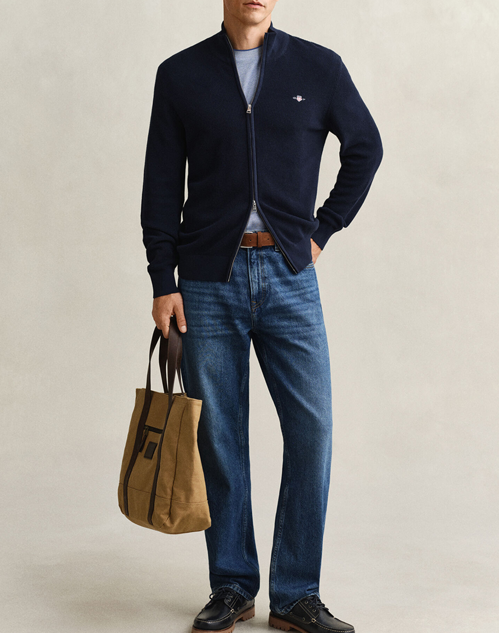 GANT ΖΑΚΕΤΑ ΠΛΕΚΤΗ MICRO TEXTURED COTTON ZIP CARDIGAN 3G8030293-433 DarkBlue φωτογραφία