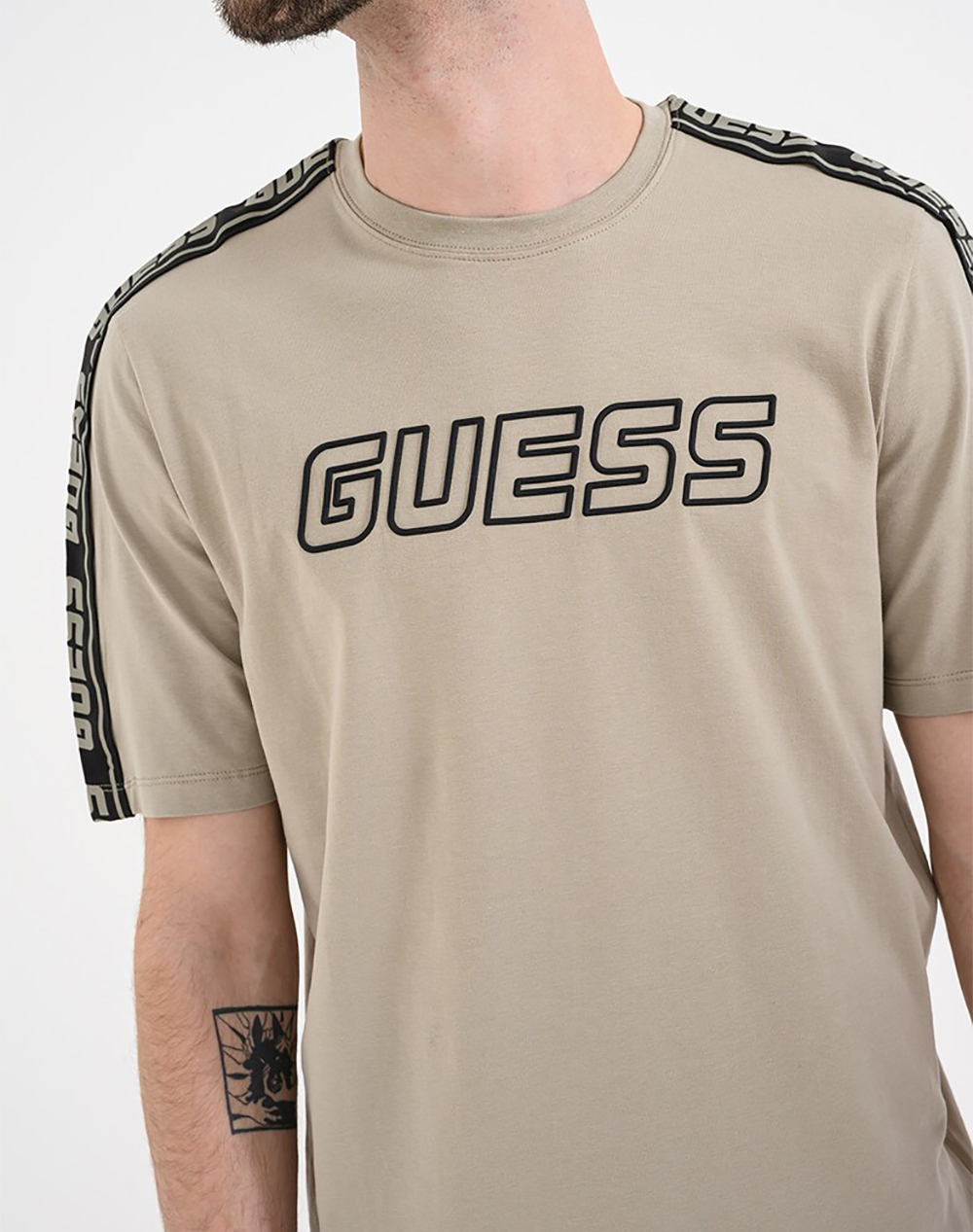 Guess Arlo Cn T-Shirt Μπλούζα Ανδρικό Z4Gi18J1314-G9I0 Biege ανδρικά ρούχα μπλούζες Politikos Shop Πολιτικός